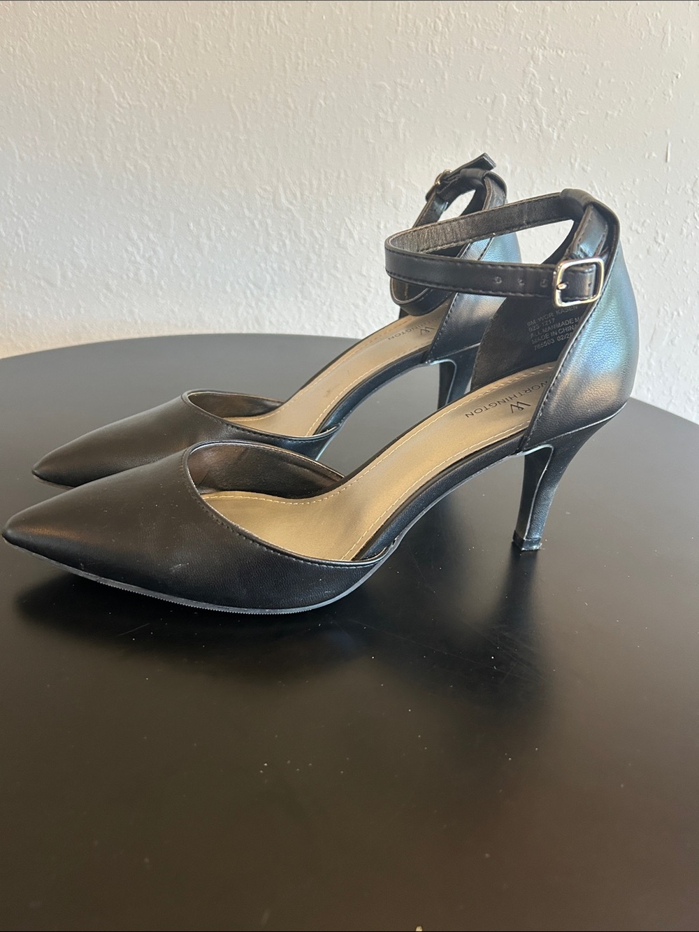 Worthington Black Pointed-Toe Ankle-Strap Pumps